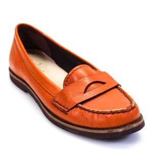 Cole Haan Womens Round Toe Loafers Orange Leather